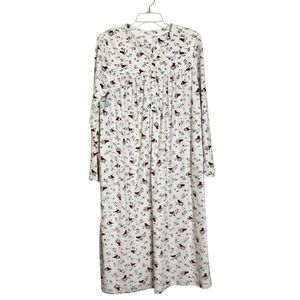 Aria Collection  Cream Cardinal Floral Print Long Sleeve Fleece Nightgown Size M
